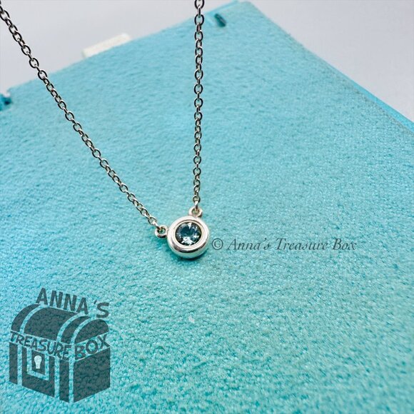 Tiffany & Co. 925 Silver CBTY 0.15 Carat Aquamarine 16" Necklace (bx, pch, rbbn) - Picture 7 of 9